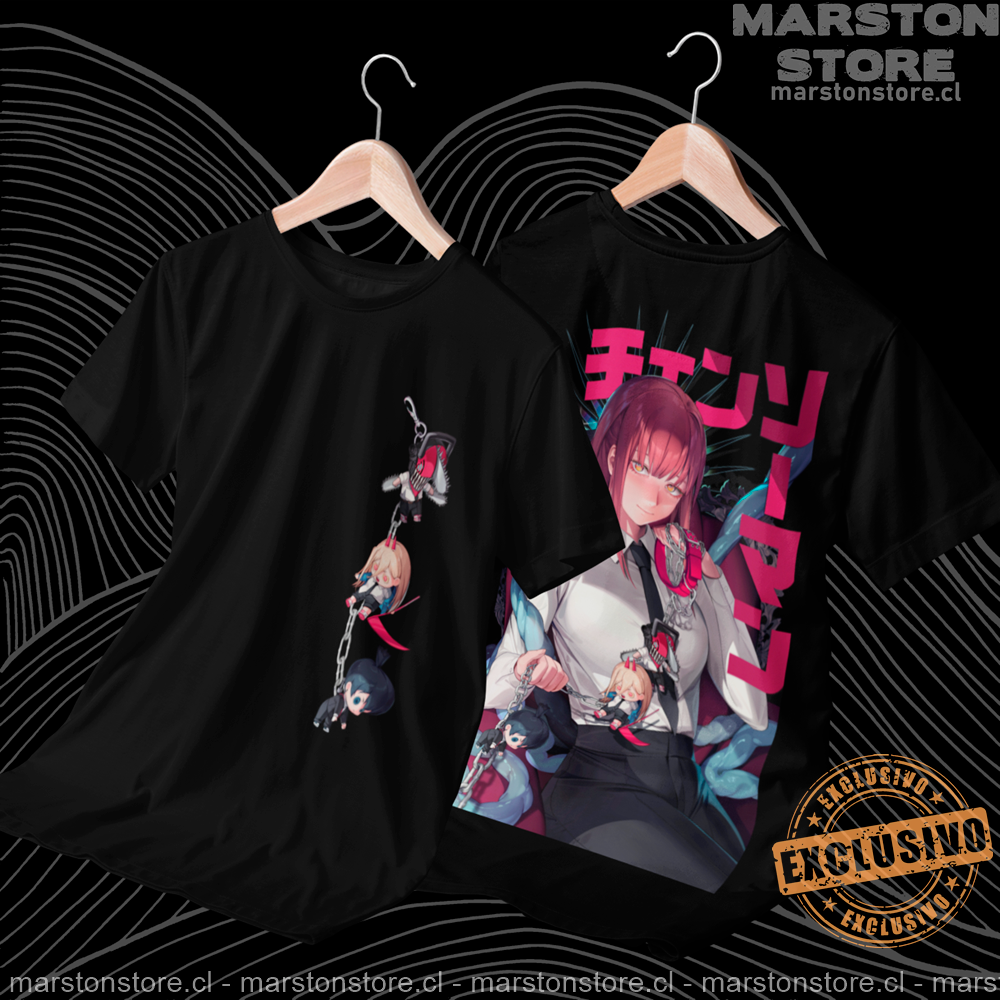 Polera Chainsaw Man - Makima - Denji - Power - Aki (estampado frontal y espalda)